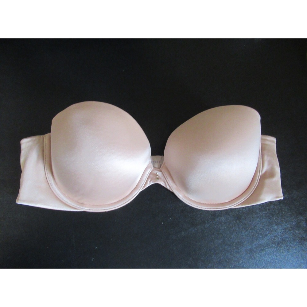 Victoria's Secret Biofit Strapless Bra 34C Beige Satin Underwire